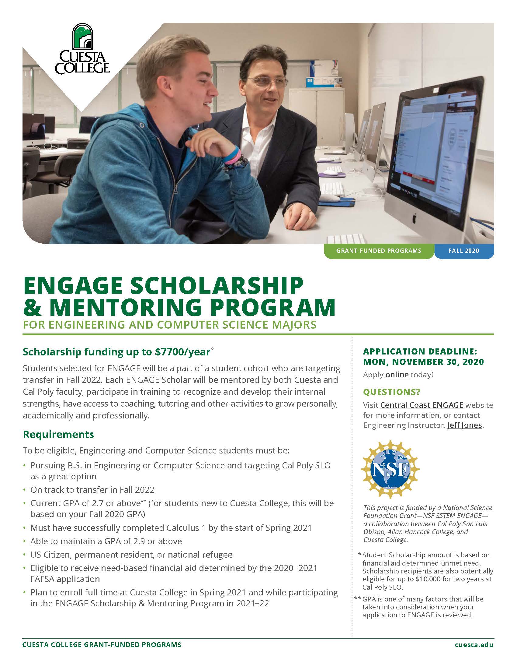 ENGAGE Scholarship & Mentoring Info Sheet